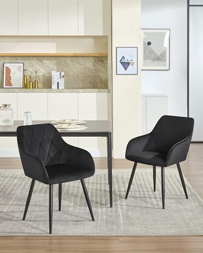 WOLTU Dining Chair Set of 4, Upholstered Armchair with Arms, Metal Legs, Velvet, for Kitchen, Living Room, Lounge, Black, BH352sz-4 - Image 2