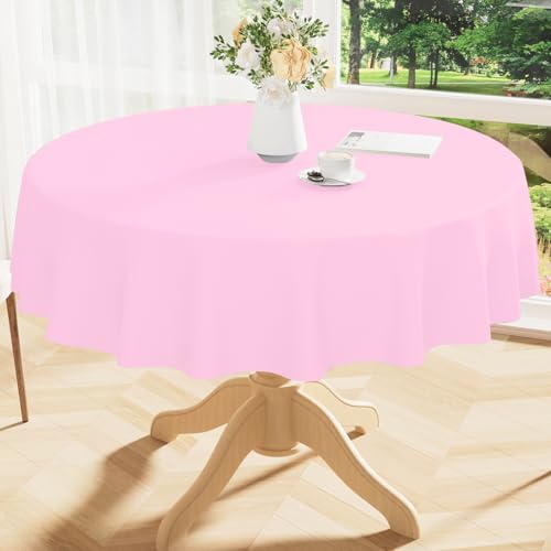 Image of Smiry Round Table Cloth 60 Inch, Waterproof Wipeable Vinyl Tablecloths Protector, Oil Spill Proof Plastic Table Cover for Dining, Picnic, Camping, Outdoor, Pink