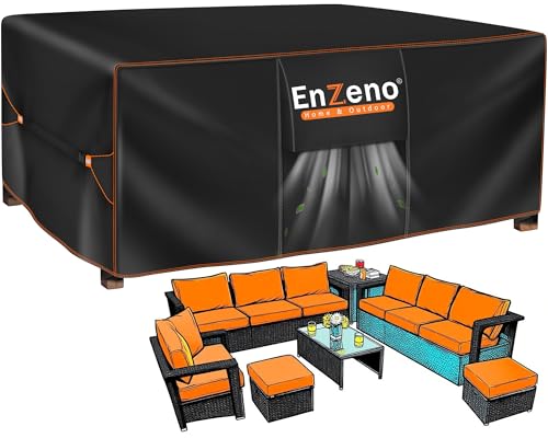 Enzeno Housse Salon de Jardin Exterieur avec évent, 420D Oxford Tissu Bâche Protection Table de Jardin, pour Ensembles Table Canapé Couvrir Mobilier avec...