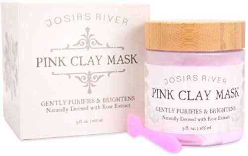Pink Clay Face Mask by Josias Rivers 9 Ounce :: Damascan Rose Infused Purifying Face Mask Designed To Stimulate Collagen and Brighten Skin :: Draws Out Impurities While Smoothing Skin