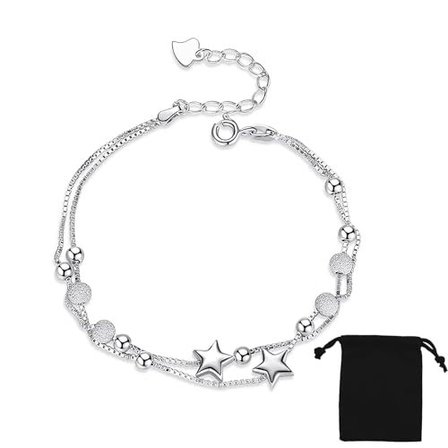 ZXCHOME Armbänder für Frauen Sterling Silber Armband Frauen Armband Silber Armband für Frauen 925 Silber Stern Armband Perle Armband Geschenke für sie