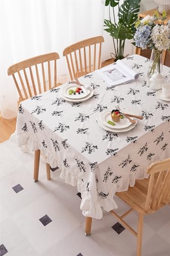 Nappe coton 150x150 KnSam fleur brodée nappe carrée anti-tache volant - 4