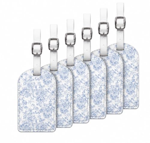 Dunzy 24 Pack Flower Luggage Tags for Suitcases Wedding Favors Bulk Floral Suitcase Tag Cute PU Leather Baggage Luggage Identifier for Guest Bridal Gift Travel DIY Heat Transfer Front(Blue Floral)