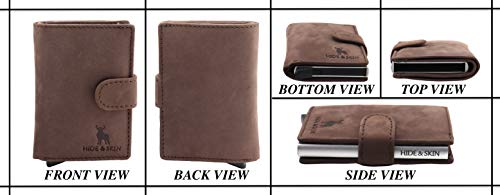 HIDE & SKIN FRONT POCKET 100% GENUINE LEATHER RFID BLOCKING MEN'S AND WOMEN'S SMALL SIZE MINIMALIST CARD HOLDER WITH 10 CARD CAPACITY(TEXAS BROWN)2