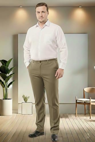 Image of SaintX Men's Premium Plus Size Formal Trousers | Regular Fit Upto 2 inch Techno Flex Waistband | Wrinkle Resistant | Stretchable Triple Blend, Easy Care Fabric | Office & Business Wear