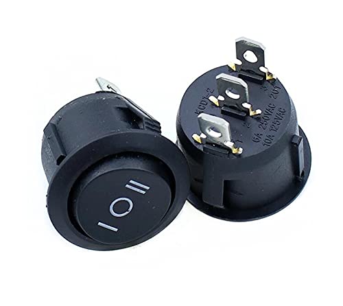 5PCS KCD1 Round Black 3 Pin SPST 3 Position ON-Off-ON 2 Position ON-Off Rocker Boat Switch 6A 220V 10A 125V