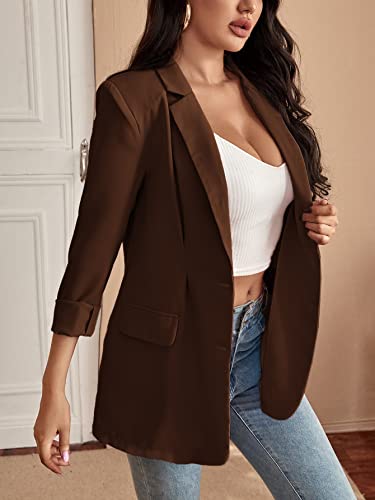 Floerns Women's Solid Notched Lapel Long Sleeve Single Breasted Blazer Jacket Chocolate Brown M #TOP3