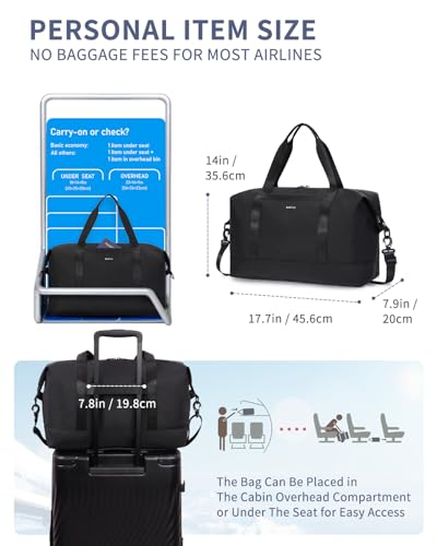 ECOHUB Travel Duffel Bag Carry on Luggage Bag for Airplanes Lightweight Weekender Overnight Shoulder Bag for Women Men Hospital Bag with Trolley Sleeve 30L Black image 6