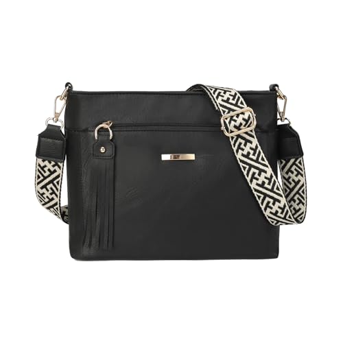 Sac à bandoulière pour femme Gladdon noir avec grande sangle tissée tendance