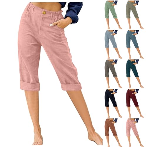 TANGNADE Women's Capris and Cropped Pants Summer Plus Size Knee Length Capri Comfy Elastic Waist Beach Trouser