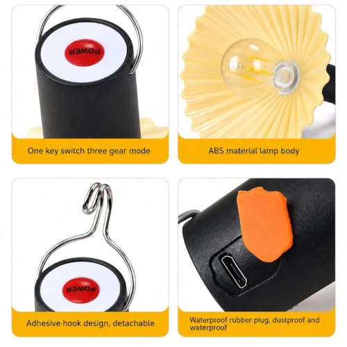 Image of XERGY Portable USB Rechargeable Camping Lantern Lamp - 2 Brightness Levels & Flash Mode, 500mAh Battery, Waterproof Outdoor LED Light with Hanging Hook for Hiking, Tent, Home & Emergency (4 Pack)