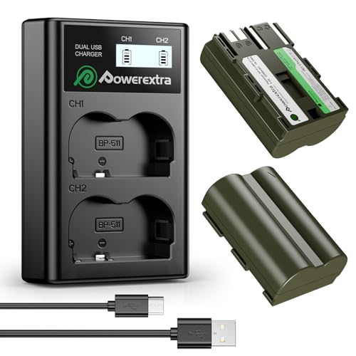 BP-511 BP-511A 2 Pack 2200mAh Battery and Dual USB Charger with Smart LCD Display for Canon 5D 10D 20D 20Da 30D 40D 50D 300D D30 D60 Rebel PowerShot G1 G2 G3 G5 G6 Pro 1 Pro 90 Pro 90IS by Powerextra Pro - Used condition - US$21.62