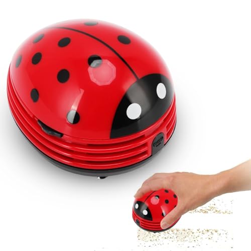 Image of NUMNBE Mini Desktop Vacuum Cleaner Mini Vacuum Cleaner For Computer Small Vacuum Cleaners Handheld Portable Cartoon Vacuum Paper Scraps Sweeper Red Ladybird Cleanning for Pet Hair, Car, Home
