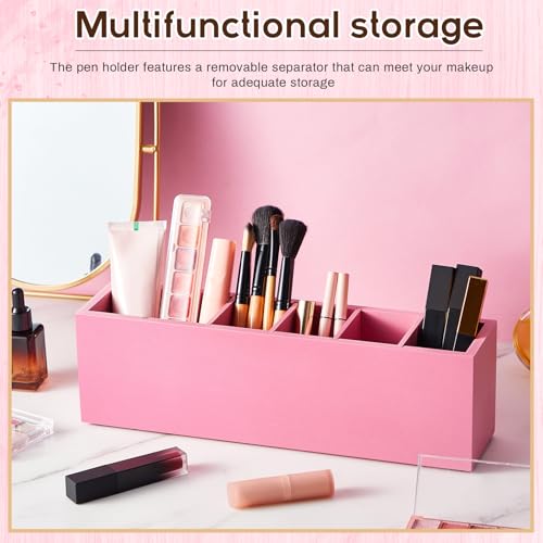 Image of Jetec Wooden Pencil Pen Holder for Desk 6 Compartments Cosmetic Makeup Brush Stationery Office Desktop Organizers for Countertop Adjustable Silverware Caddy for Party, Art Supplies,Home(Pink)
