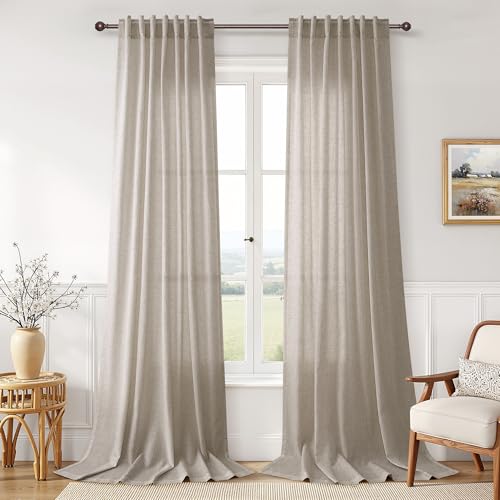 Image of Joywell Extra Long Linen Curtains 112 Inches for Living Room Cobblestone