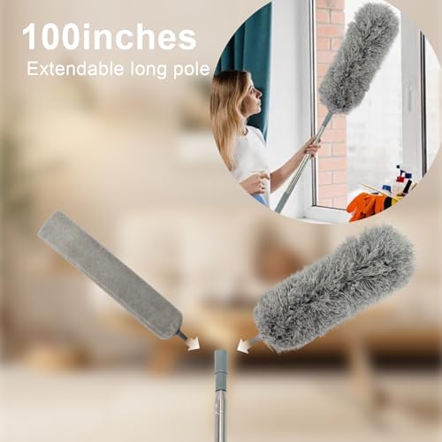 Image of Dusters for Cleaning, 4 in 1 Kit 100 inch Feather Duster with Extension Pole, Retractable Bendable Washable, Gap Dust Brush for Cleaning High Ceiling Fans