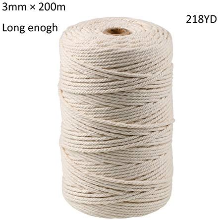 3mm x 200m Macrame Cotton Cord, Kisslife Natural Cotton Soft Unstained Rope for Handmade Plant Hanger Wall Hanging Craft Making Cotton String