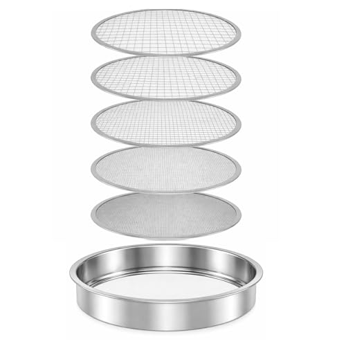 HowseHold Garden Sieve for Soil and Stones (5 in 1) Metal Garden Sieve with 5 Interchangeable Stainless Steel Mesh Inserts (3mm 5mm 8mm 10mm 12mm) Soil Sieve for Compost Gravel & Garden Soil