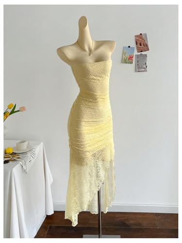 GORGLITTER Women's Lace Strapless Bodycon Maxi Dress Backless Sleeveless Asymmetrical Summer Graduation Prom Sundresses3