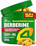 Berberine HCL Supplement - Triple Strength GLP-1 Activator with Apple Cider Vinegar & Green Tea Extract - Body Composition Support, Digestive Health, Support Heart Health, Immune System (60 Capsules)