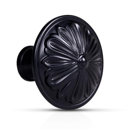DWYL & LWYD Matte Black Cabinet Knobs, 4-Pack Solid Zinc Alloy Drawer Pulls – Heavy Duty Round Black Handles for Cabinets and Drawers, Bifold Doors, Bathroom Cabinets