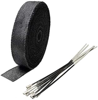 ETOPARS 2.5CM X 5M Fiberglass Roll Black Racing Exhaust Heat Header Pipe Wrap Tape Shield Sleeve Thermal Protection 6 Locking Ties Car Motorcycle