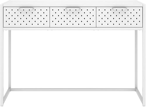 Miniatura 4 de Mesa consola de metal con 3 cajones, mesa de pasillo de acero, mesa de entrada de metal para sala de estar, pasillo, color blanco, 41.7 x 13.8 x