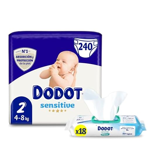 Dodot Pañales Bebé Sensitive Talla 2 (4-8 kg), 240 Pañales + Toallitas Aqua Pure Plastic Free, 18 Paquetes, Máxima Protección de la Piel de Dodot
