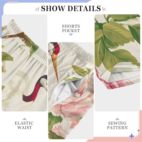 Crane Birds Peony Boys Long Pants Soft Trousers Elastic Waist Kids Lounge Bottoms with Pockets S-XL4