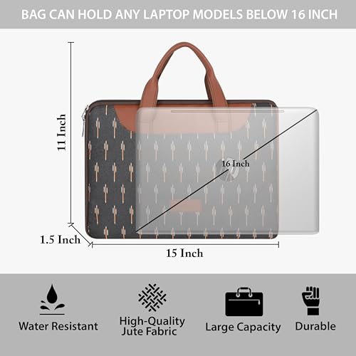 Tabelito Laptop Sleeve Bag 13" to 15.6 inch for Women Jute and Vegan Leather Office Everyday Handbags - Image 5