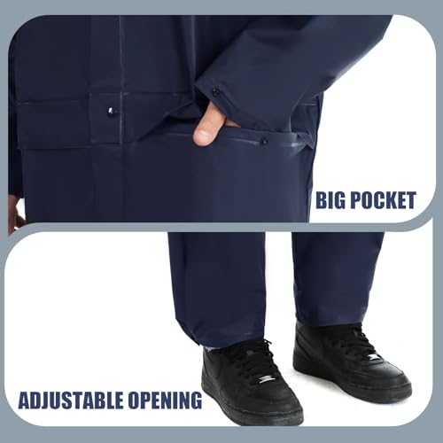 Ultra-Lite Rain Suit for Men Women Waterproof Protective Rain Coat with Pants 2 Pieces Rain Gear for Climbing,Cycling, Farming, Hiking(Navy,3XL)
