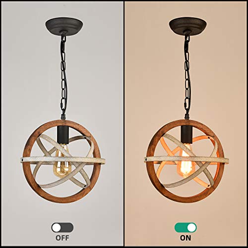 Dohomer Rustic Globe Pendant Light, Oak Wood Farmhouse Chandelier, Rustic Orb Chandelier, 1 Light Adjustable Hanging Light Fixture For Kitchen Island Living Dining Room Hallway Cafe Entryways #TOP4