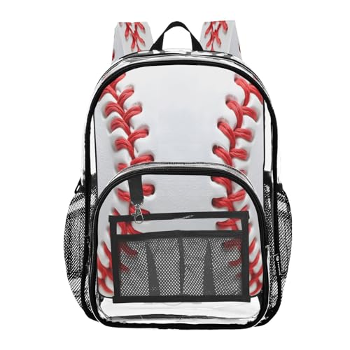 Baseball Red Liner Ball Clear Backpack Heavy Duty See Through Transparent PVC BookBag for Kids Boy Girl School Work