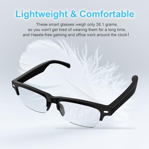 GenXenon Smart Glasses for Women Men, Anti-blue Light Photochromic Lenses, Open-ear Half-frame Design, 26.1g Lightweight Music Eyeglasses, Bluetooth Sunglasses with Speakers for Travel Sports Business