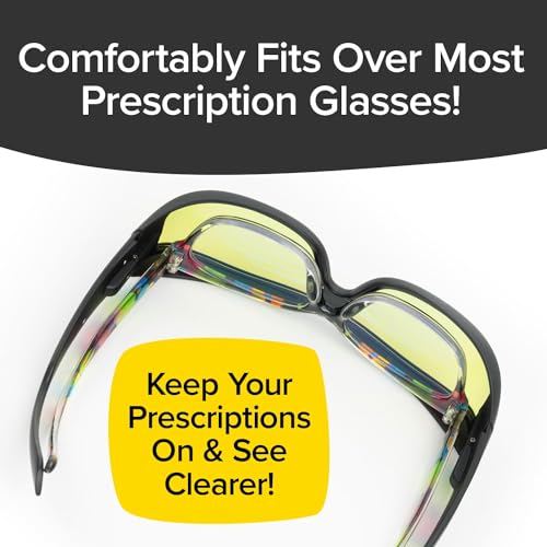 BattleVision Night Vision Wraparounds Green Night Driving Glasses, AS-SEEN-ON-TV, Fits Over Your Prescription Eyeglasses and Reading, See Clearer, Anti-Glare, Reduces Glare from Headlights, Unisex3