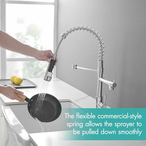Image of AIMADI Chrome Kitchen Faucet with Pull Down Sprayer,Dual Spout Design | Modern Stainless Steel High Arc Kitchen Sink Faucet for Farmhouse Camper Laundry Rv Bar