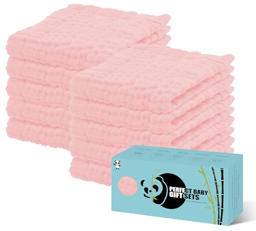 Image of HIPHOP PANDA 10 Pack 6-Layers Muslin Burp Cloths Large - Durable 100% Cotton - Baby Essentials Extra Absorbent and Soft Boys & Girls Rags for Newborn Registry (Pink, 20" X10")