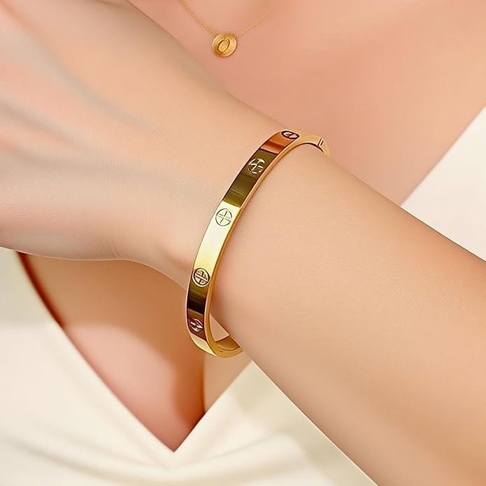 2PCS 18K Gold Chain Link Bracelets for Women - Stackable Love & Friendship Theme Bangle Bracelet Set,Non-Tarnish Stainless Steel Jewelry with Adjustable Tool. - Image 2