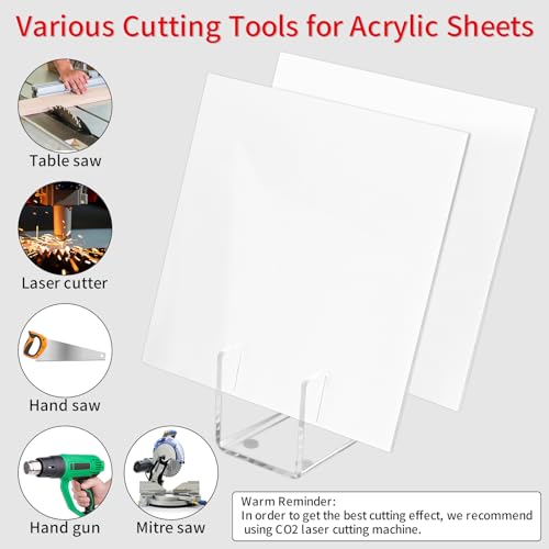 Gdhwxcl 1/8 Thick 12 x 12 inch Acrylic Sheets - 2 Pack Plexiglass Sheets for Creative DIY Projects Laser Cutting Engraving UV Printed Signs Crafts Badges (2, White, 12 x 12 inch) - Image 3