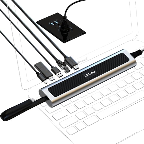 COSANO 100W MacBook Pro Docking Station - Aluminum Mac mini Stand & USB-C Hub with 4K HDMI - Universal Dock for Apple Devices with 100W Built-in Power + Double-Ended USB-C Cable + AC Power Cable