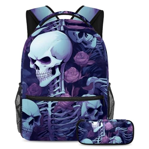 Sac à dos crâne cool avec fleurs étanche et ultra résistant pour le collège