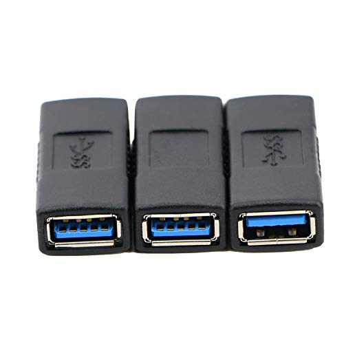 SAISN USB 3.0 Connector Female to Female Adapter USB 3.0 Coupler Adapter Converter Bridge Extension Coupler (3 Pack, Black)