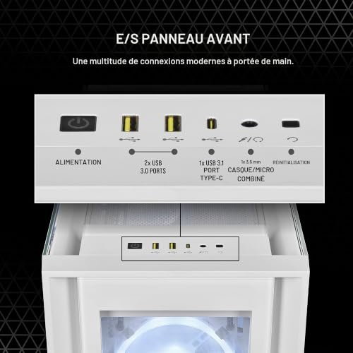 Corsair ICUE 5000X RGB QL Edition Boîtier Moyen-tour (Quatre Ventilateurs QL120, ICUE Lighting Node CORE Inclus, Gestion Des Cbles Facile, 136 LED Au Total) Blanc