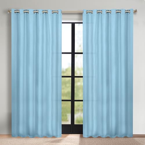 Superior Blackout Curtains, Room Darkening, Bedroom, Drapes, Kitchen, Living Room Window Accents, Sun Blocking, Thermal, 2 Pack, Solid Blackout Curtains, Set of 2, 70" x 84", Light Blue