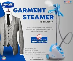 Frendz Forever Handheld Fabric Steamer-(GS-039) introducing frendz forver garment steamer/High Steam Bust, Auto Shut Off Safety, 360 Rotating Hanger With clips, fast & Powerful Crease Removal