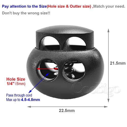 25Pcs Spring Cord Lock End Stopper Fastener Slider Toggles Clip Double Hole Round Ball Plastic For Drawstrings Lanyard Paracord Elastic Bungee Shock Cord Rope #TOP1