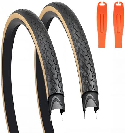 BALINGE 2 Pack 700C Road Bike Tire 700 * 35C Bike Replacement Tire,Folding Replacement Gravel Bike Tires for Bicycle, Wear-Resistant，2 Pack 2 Levers，Brown Wall