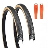 BALINGE 2 Pack 700C Road Bike Tire 700 * 35C Bike Replacement Tire,Folding Replacement Gravel Bike Tires for Bicycle, Wear-Resistant，2 Pack 2 Levers，Brown Wall