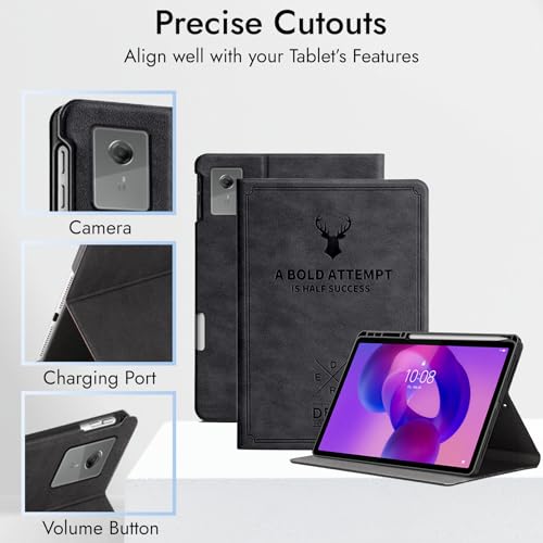 Image of Robustrion Cover for Lenovo Idea Tab Plus 12.1 inch Cover Case with [Pencil Holder], Deer Flip Cover Case for Lenovo Idea Tab Plus Tablet Cover [Auto Sleep Wake Support] - Black