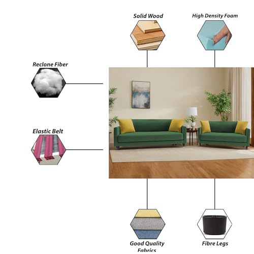 Image of Casaliving Dominic 3 + 2 Seater Sofa Set for Living Room (Green) Premium Fabric Sofa